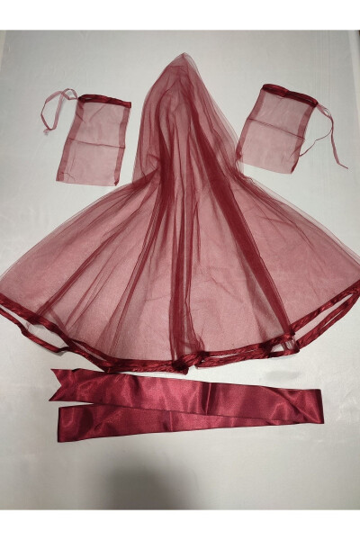 Henna Night Bridal Henna Veil Set with Burgundy Trim, Belt and Gloves - 68