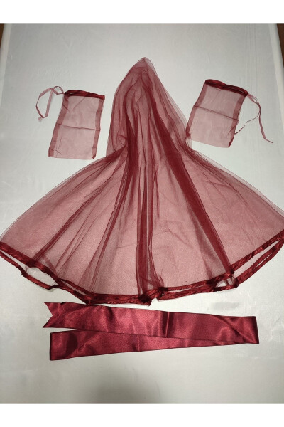 Henna Night Bridal Henna Veil Set with Burgundy Trim, Belt and Gloves - 70