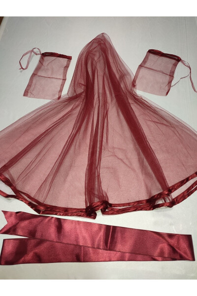 Henna Night Bridal Henna Veil Set with Burgundy Trim, Belt and Gloves - 32