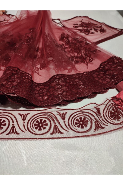 Henna Night Set with Burgundy Sequined Bridal Henna Veil, Belt and Gloves - 38