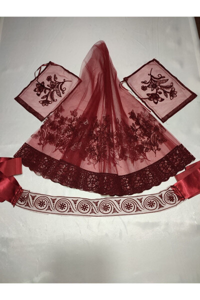 Henna Night Set with Burgundy Sequined Bridal Henna Veil, Belt and Gloves - 36