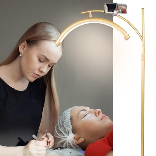 Heshenyqi Lash Light Esthetician Light for Eyelash Extensions, LED Floor Lash Lamp Light for Lash Extensions Tattoo Light Half Moon Ring Light Lamp for Tatto Artists Nail Tech Esthetician Gold - 2