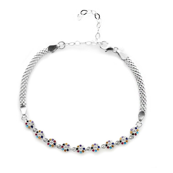 Hexagon Design Multicolor Zircon Stone 925 Sterling Silver Waterway Women's Bracelet - 16