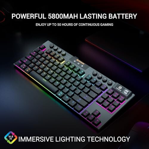 Hexgears Immersion A3 TKL Kablolu + Kablosuz Klavye, Düşük Profil Anahtarlı Mekanik Klavye, Ekran, 16.8 Milyon RGB Arka Aydınlatmalı, Değiştirilebilir Oyun Klavyesi Win/Mac İçin, Dokunsal - 3