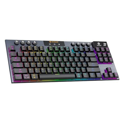 Hexgears Immersion A3 TKL Simli + Simsiz Klaviatura, Pastki Profilli Tugmachali Mexanik Klaviatura, Displey, 16.8 Million RGB Orqa Yoritilgan, Issiq almashtiriladigan O'yin Klaviaturasi Win/Mac uchun, Sezgir - 1