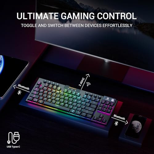 Hexgears Immersion A3 TKL Simli + Simsiz Klaviatura, Pastki Profilli Tugmachali Mexanik Klaviatura, Displey, 16.8 Million RGB Orqa Yoritilgan, Issiq almashtiriladigan O'yin Klaviaturasi Win/Mac uchun, Sezgir - 2