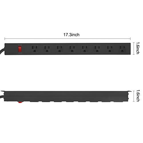 HHSOET Metal 8 Çıkışlı Duvara Monte Edilebilir Priz Şeridi, Duvara Monte Priz Şeridi Ağır Hizmet Tipi, Geniş Aralıklı Ticari Dükkan Priz Şeridi Anahtarla, 15A 125V 1875W, 6 FT SJT 14AWG Güç Kablosu (Siyah) - 5