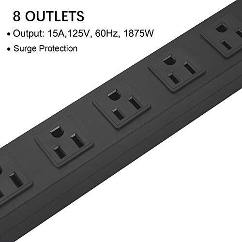 HHSOET Metal 8 Outlet Mountable Power Strip, Wall Mount Outlet Power Strip Heavy Duty, Wide Spaced Commercial Shop Power Strip with Switch, 15A 125V 1875W, 6 FT SJT 14AWG Power Cord (Black) - 7