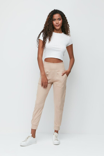 High Waist Cuffed Jogger Sweatpants 811 Beige - 1