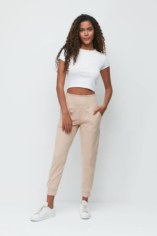 High Waist Cuffed Jogger Sweatpants 811 Beige - 1