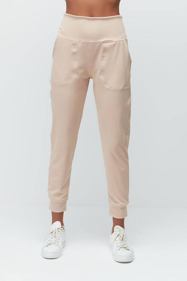 High Waist Cuffed Jogger Sweatpants 811 Beige - 3