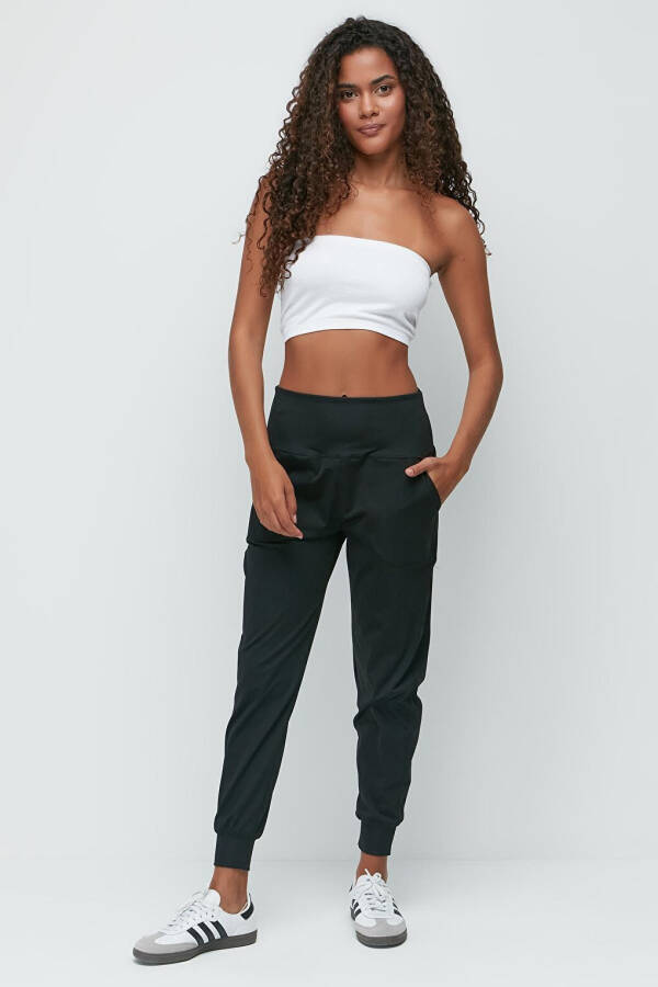 High Waist Cuffed Jogger Sweatpants 811 Black - 2