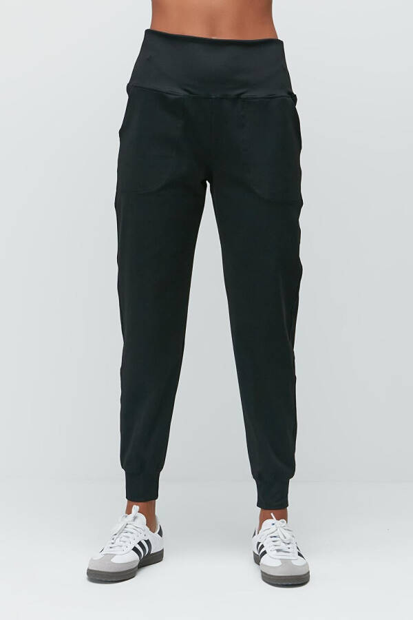 High Waist Cuffed Jogger Sweatpants 811 Black - 5