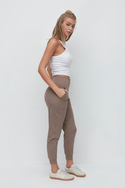 High Waist Cuffed Jogger Sweatpants 811 Brown - 2