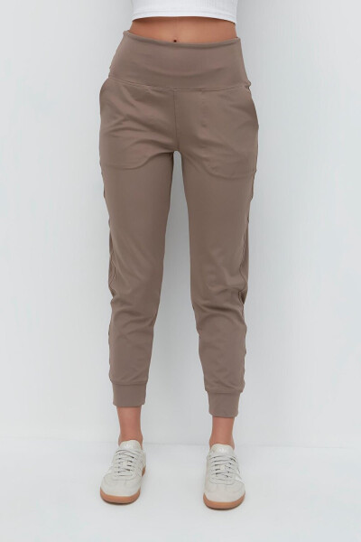 High Waist Cuffed Jogger Sweatpants 811 Brown - 4