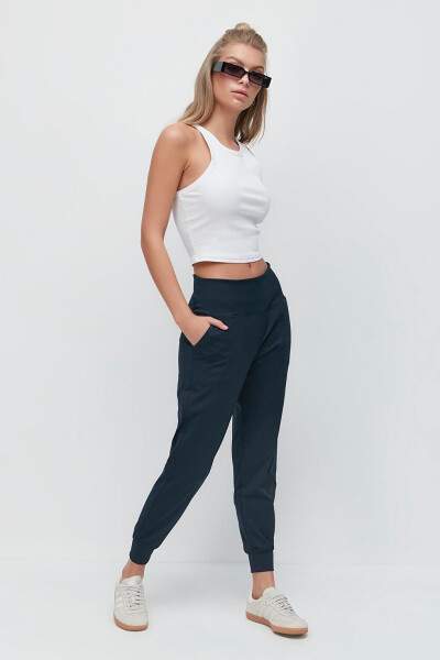 High Waist Cuffed Jogger Sweatpants 811 Charcoal - 2