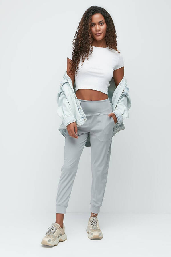 High Waist Cuffed Leg Jogger Sweatpants 811 Grey - 1