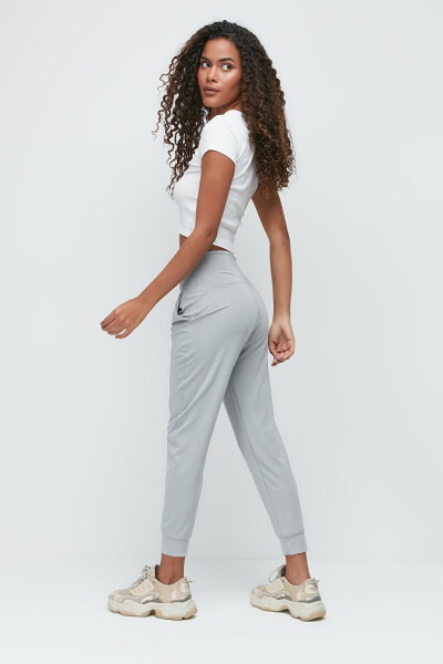 High Waist Cuffed Leg Jogger Sweatpants 811 Grey - 2