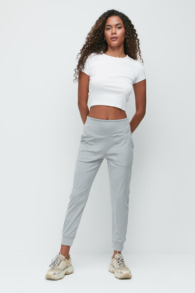 High Waist Cuffed Leg Jogger Sweatpants 811 Grey - 3