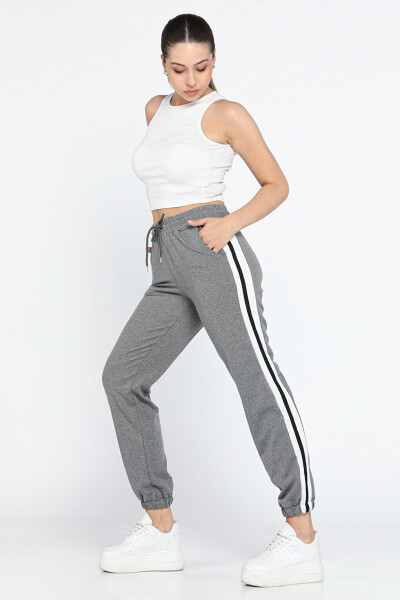 High Waist Side Stripe Women's Sweatpants with Elastic Waist and Cuffs - 1