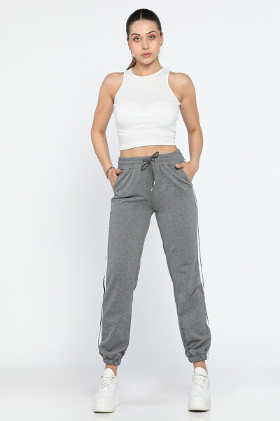 High Waist Side Stripe Women's Sweatpants with Elastic Waist and Cuffs - 2