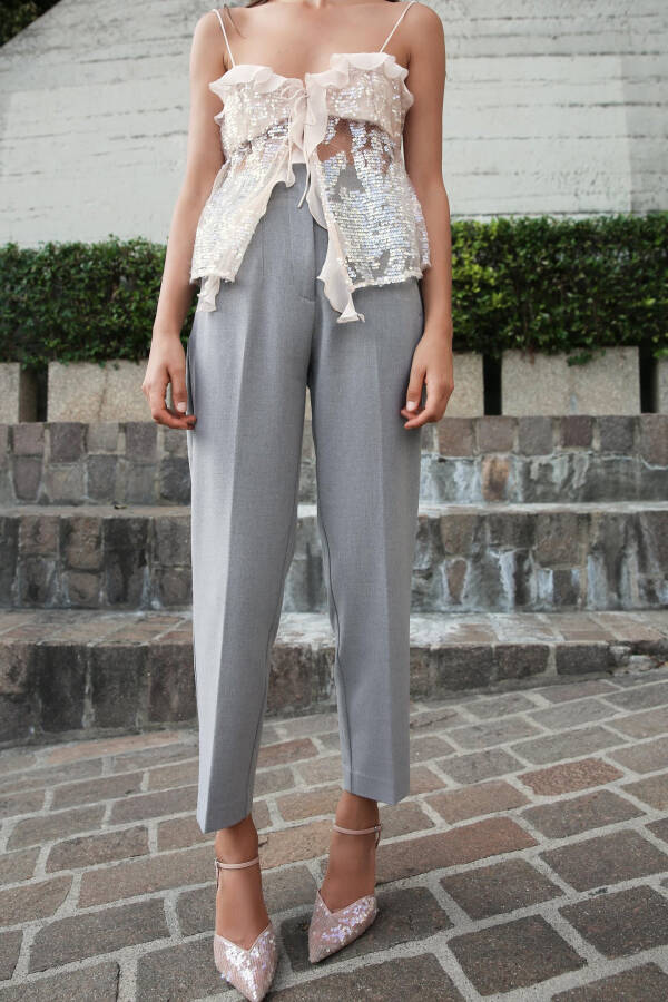 HIGH WAIST TROUSERS-Pearl grey - 12