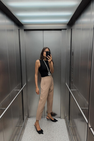 HIGH WAIST TROUSERS - TAUPE - 5