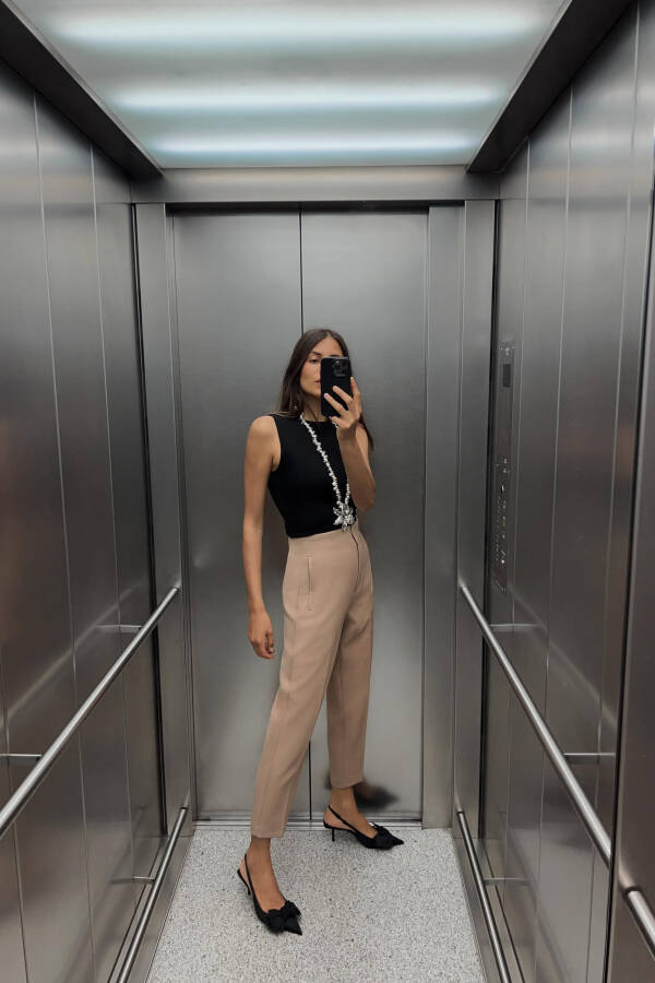 HIGH WAIST TROUSERS - TAUPE - 1