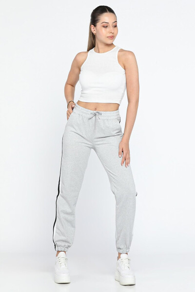 High Waist Women's Sweatpants with Side Stripe and Elastic Waist and Legs - 2