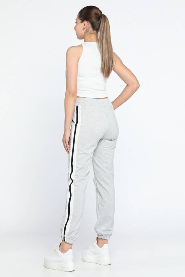 High Waist Women's Sweatpants with Side Stripe and Elastic Waist and Legs - 3