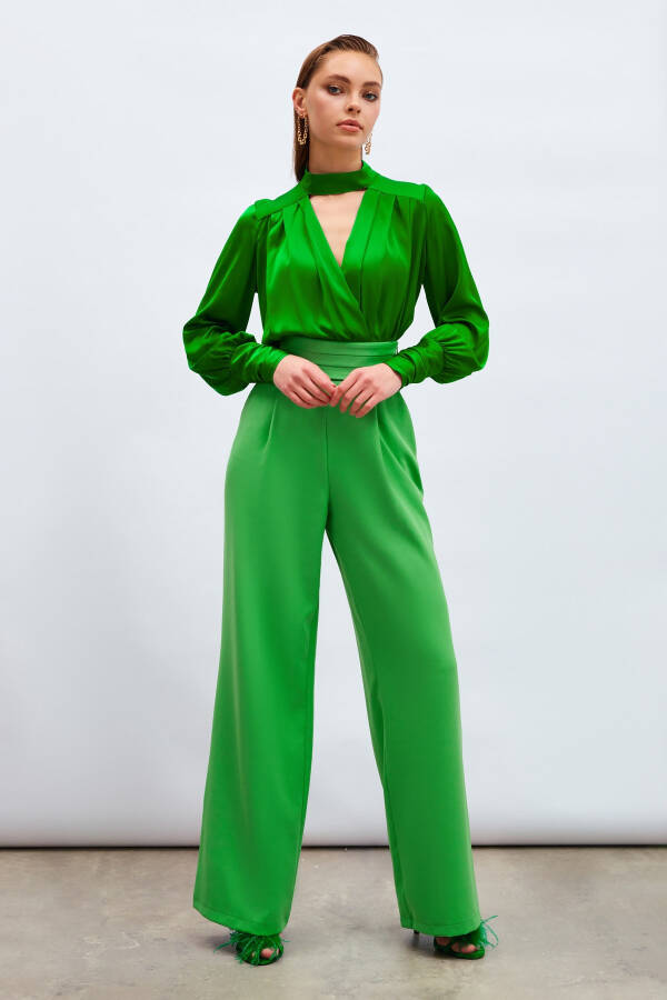 High-Waisted Pocket Trousers - Green - 6