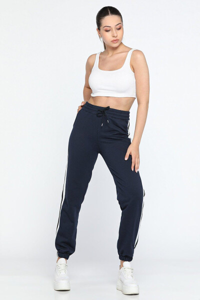 High Waisted Women's Sweatpants with Side Stripes and Elastic Waist and Cuffs - 1