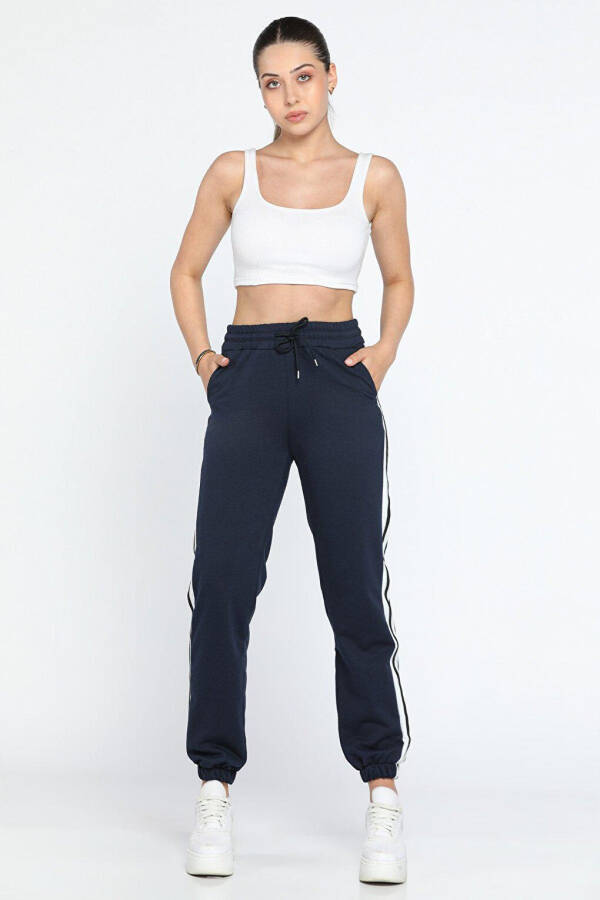 High Waisted Women's Sweatpants with Side Stripes and Elastic Waist and Cuffs - 4