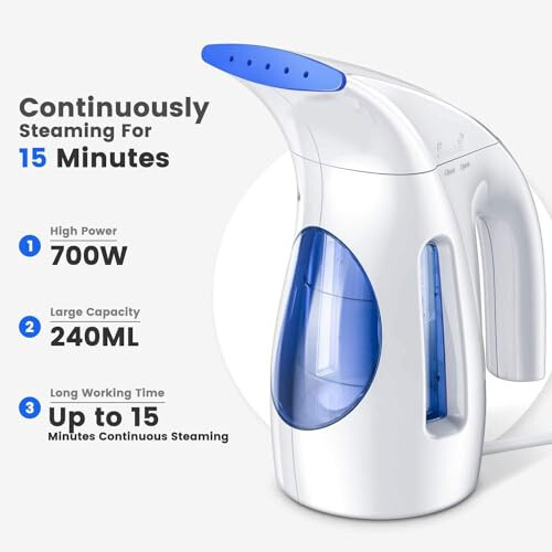 HiLIFE Giyim Buhar Makinesi, Taşınabilir El Tipi Tasarım, 240ml Büyük Kapasite, 700W, Güçlü Nüfuz Eden Buhar, Kırışıklıkları Giderir, Ev, Ofis İçin (SADECE 120V) - 2