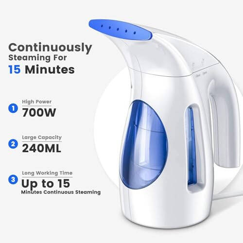 HiLIFE Giyim Buhar Makinesi, Taşınabilir El Tipi Tasarım, 240ml Büyük Kapasite, 700W, Güçlü Nüfuz Eden Buhar, Kırışıklıkları Giderir, Ev, Ofis İçin (SADECE 120V) - 2