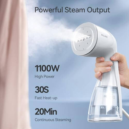 HiLIFE Steamer for Clothes, 1100W Clothes Steamer, Fast Wrinkle Removal with Large 300ml Tank, Ideal for All Fabrics, Easy to Use, Compact and Portable Travel Garment Steamer (white) - 5