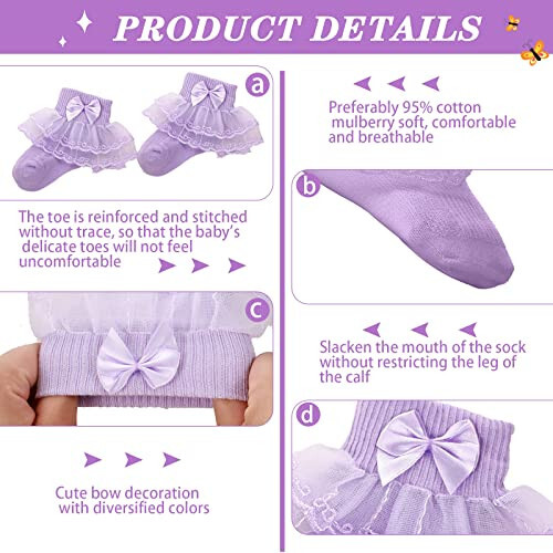 Hillban 9 Pairs Baby Lace Socks Girls' Ruffle Socks Newborn Infants Socks Princess Frilly Socks Lace Cotton Socks for Girls - 47