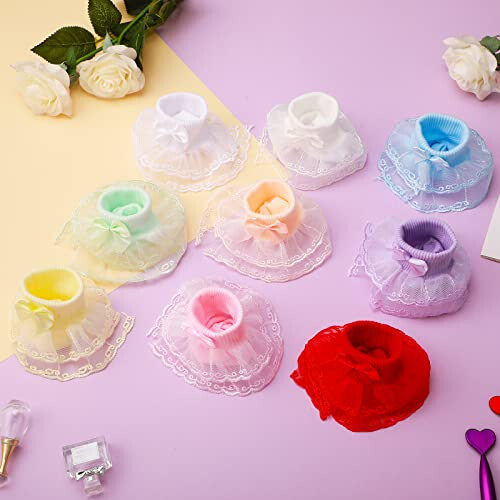 Hillban 9 Pairs Baby Lace Socks Girls' Ruffle Socks Newborn Infants Socks Princess Frilly Socks Lace Cotton Socks for Girls - 48