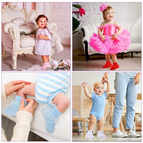 Hillban 9 Pairs Baby Lace Socks Girls' Ruffle Socks Newborn Infants Socks Princess Frilly Socks Lace Cotton Socks for Girls - 28