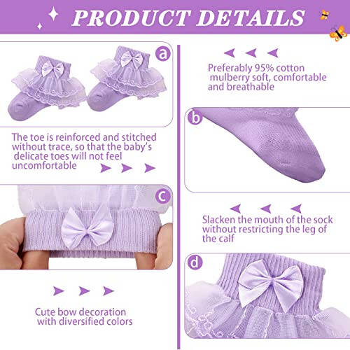 Hillban 9 Pairs Baby Lace Socks Girls' Ruffle Socks Newborn Infants Socks Princess Frilly Socks Lace Cotton Socks for Girls - 19