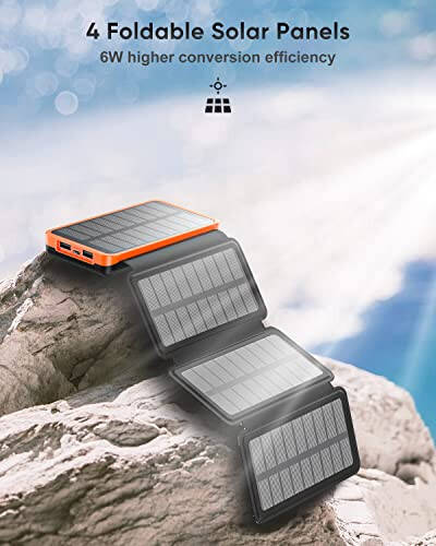 Hiluckey Power Bank Solar Charger 27000mAh Built in 3 Cables Five Outputs 15W Fast Charging Power Bank with 4 Solar Panels ompatible with Smartphones, Tablets, etc. - 4