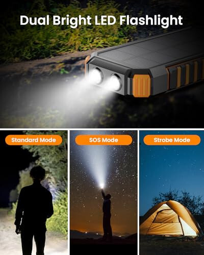 Hiluckey Power Bank Solar Charger 27000mAh Built in 3 Cables Five Outputs 15W Fast Charging Power Bank with 4 Solar Panels ompatible with Smartphones, Tablets, etc. - 7