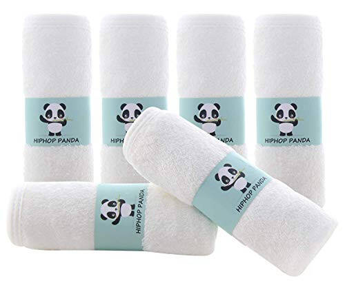 HIPHOP PANDA Baby Washcloths, Rayon Made from Bamboo - 2 Layer Ultra Soft Absorbent Newborn Bath Face Towel - Reusable Baby Wipes for Delicate Skin - White, 6 Pack - 22