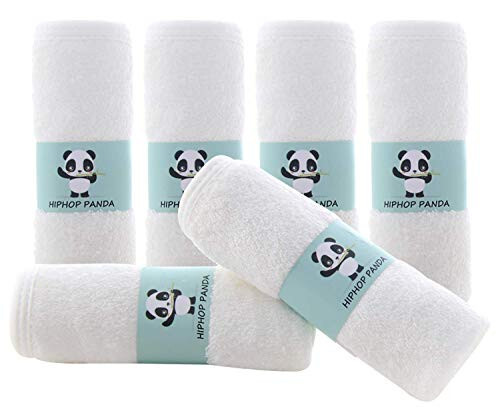 HIPHOP PANDA Baby Washcloths, Rayon Made from Bamboo - 2 Layer Ultra Soft Absorbent Newborn Bath Face Towel - Reusable Baby Wipes for Delicate Skin - White, 6 Pack - 12