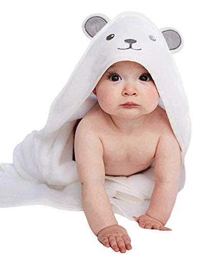 HIPHOP PANDA Hooded Towel - Rayon Made from Bamboo, Bath Towel with Bear Ears for Newborn, Baby, Toddler, Infant - Absorbent Large Baby Towel - Bear, 30 x 30 Inch - 1