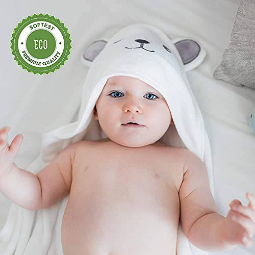 HIPHOP PANDA Kapüşonlu Havlu - Bambu'dan Yapılmış Rayon, Yenidoğan, Bebek, Yürümeye Başlayan Çocuk, Bebek İçin Ayı Kulaklı Banyo Havlusu - Emici Büyük Bebek Havlusu - Ayı, 30 x 30 İnç - 2