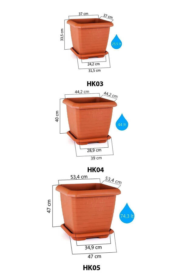 Hisar Kale 25 Litr Latte Kofe 37sm Kvadrat Katta Katta Katta Plastik Bog'cha O'simlik Gul Idish - 12