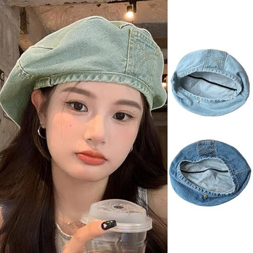 HISYI Women Beret Hat for Four Season Octagonal Hat Girls Spring Autumn Denims Breathable Headdress Soft Bonnet Hat - 2