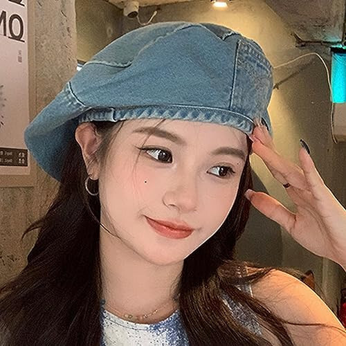 HISYI Women Beret Hat for Four Season Octagonal Hat Girls Spring Autumn Denims Breathable Headdress Soft Bonnet Hat - 3