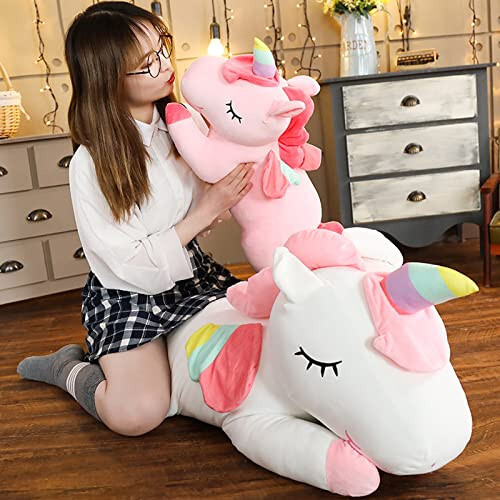 Hitoshe Unicorn Peluş Oyuncaklar, Yumuşak Unicorn Peluş Kucaklama Yastığı Oyuncak Hediyeler Çocuklar İçin (Pembe, 12 inç) - 6